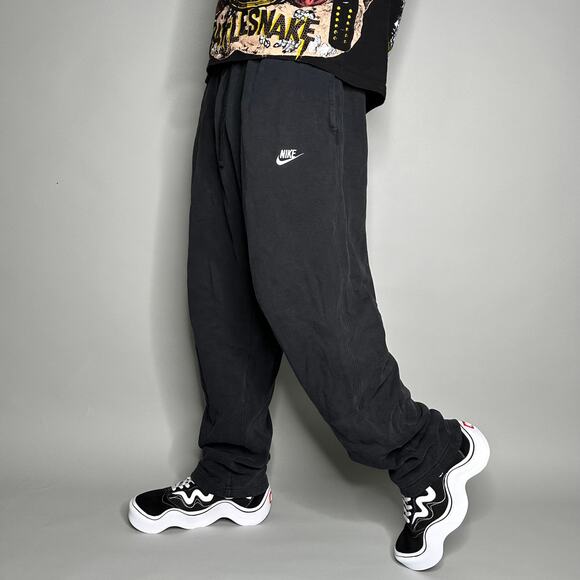 Nike Other - Vintage Y2K Nike Sweatpants Mens 2XL Baggy Fit Smoke Black Cotton White Swoosh